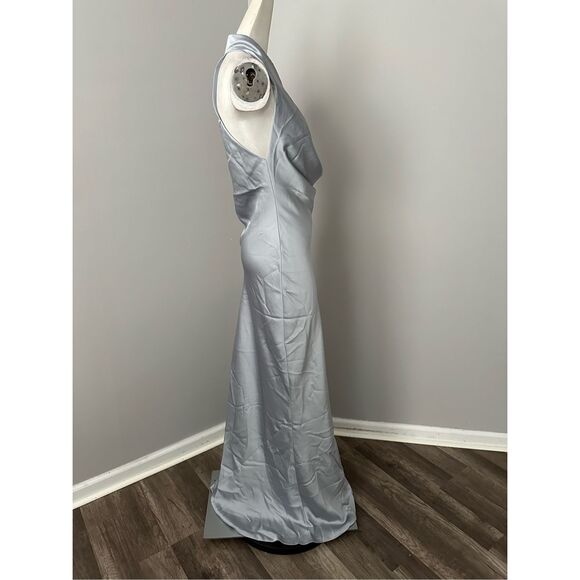 NWT Norma Kamali Halter Drape Bias Gown in Silver Size S $325 - Picture 8 of 11